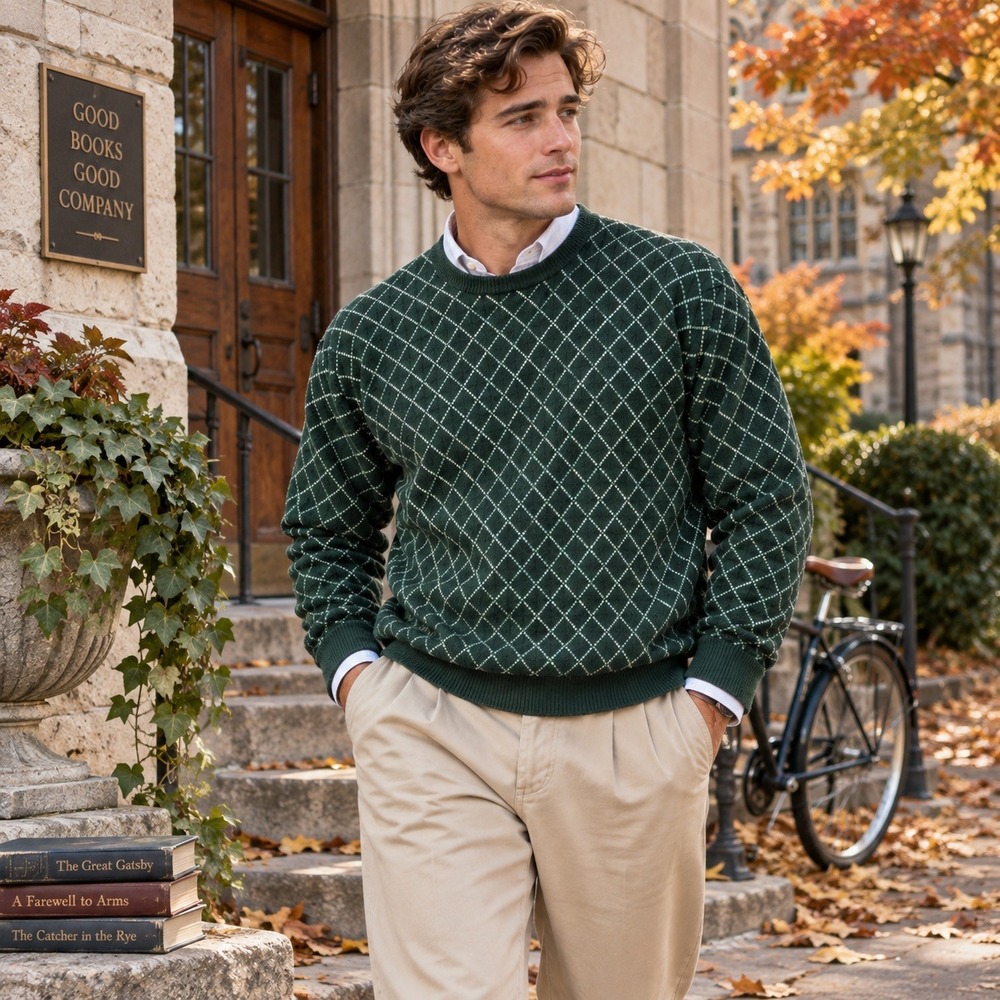 Brooks Brothers Vintage Country Club Sweater Argyle Crewneck Green Men's XL